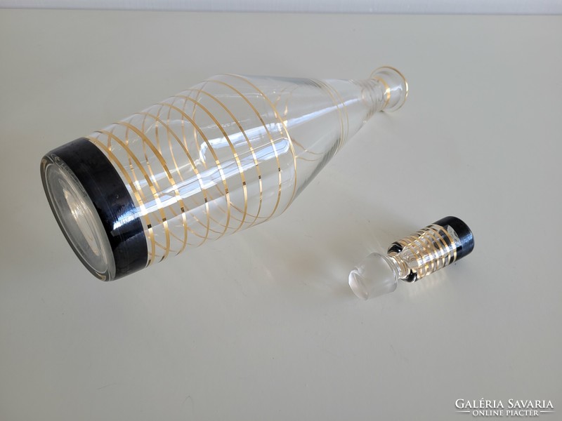 Retro mid century gold black striped art deco corkscrew old wine bottle