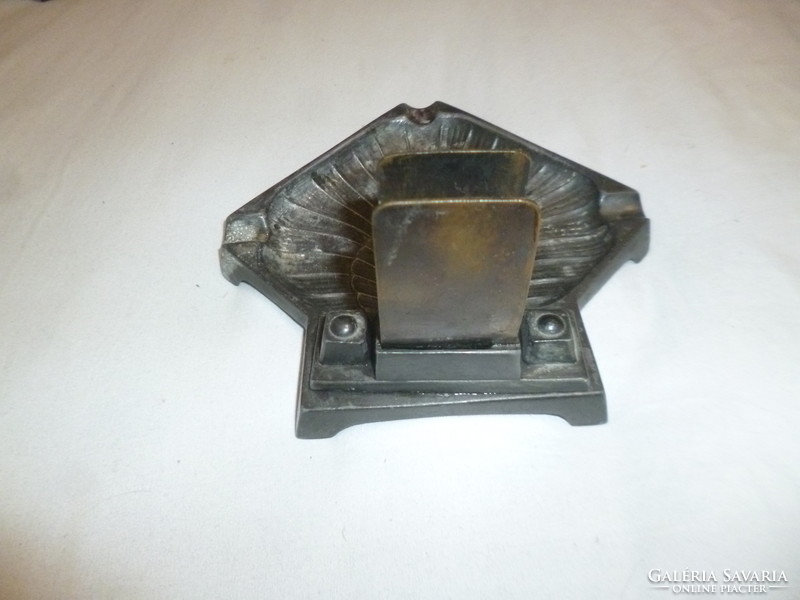 Antique metal ashtray with ashtray match holder