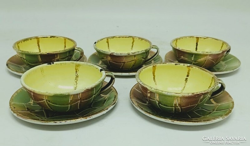 Beautiful, gold-plated, retro enamel cups, 5 in one, 4 x 8.5 cm
