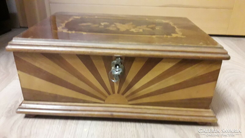 Old wooden box, lockable, with spare key