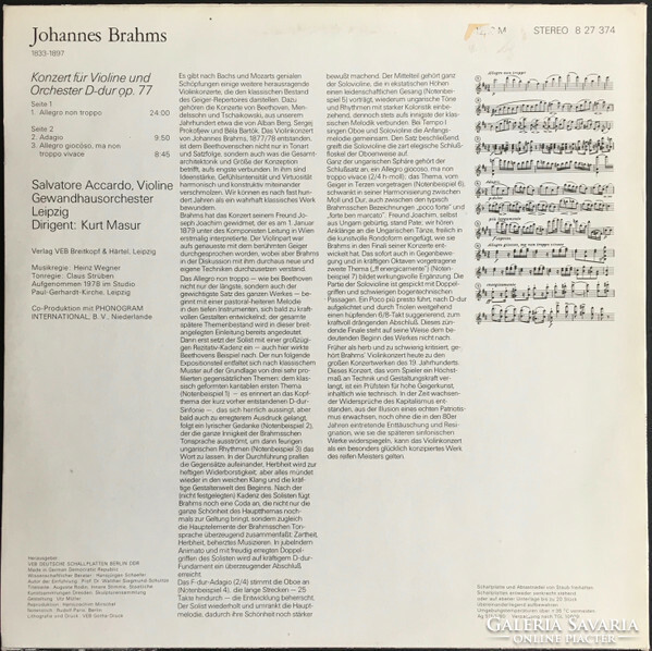 Brahms,Accardo,Masur - Konzert Für Violine Und Orchester D-dur Op. 77 (LP, RP, Blu)