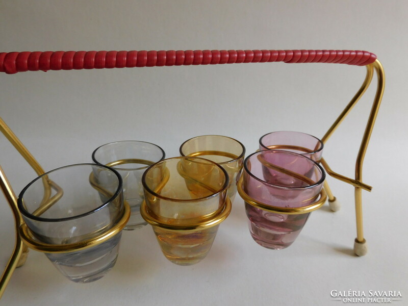 Retro colorful cups on a stand - set of 6 short drink glasses