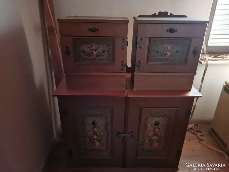 Old German bedroom furniture, chest of drawers, double bed, wardrobe, bedside table