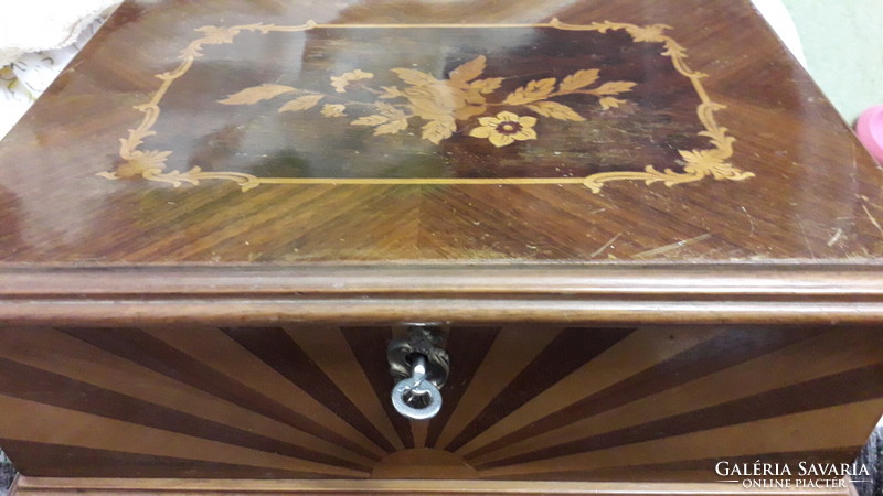 Old wooden box, lockable, with spare key