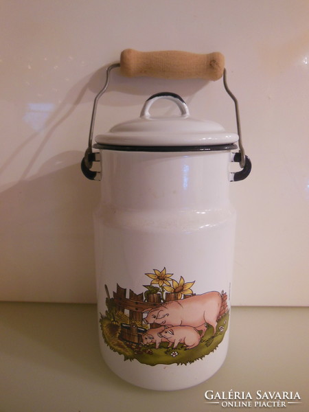 Jug - piggy bank - milk - enameled - 1.25 liter - 18 x 11 cm + handle 7 cm - German - new