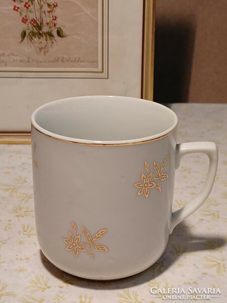 Czech porcelain tea mug with golden flowers