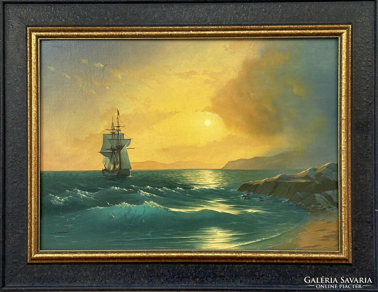 János Jantner, sailing c. Creation, acrylic, canvas, 35x48 cm, + frame