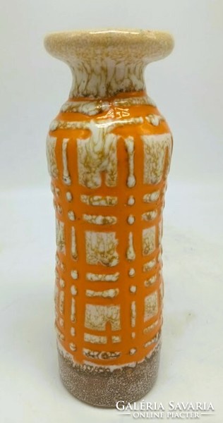 23.5 cm retro vase, yellow, Hungarian applied art ceramics