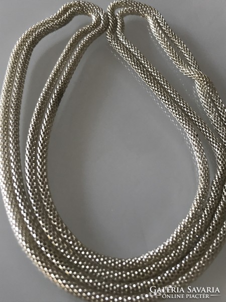 Rhodium-plated tubular chain with fabric pattern, 116 cm long