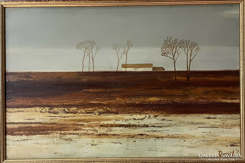 József Dezső, farm c. His painting, oil on wood fiber, 42.5x64.5 cm + frame