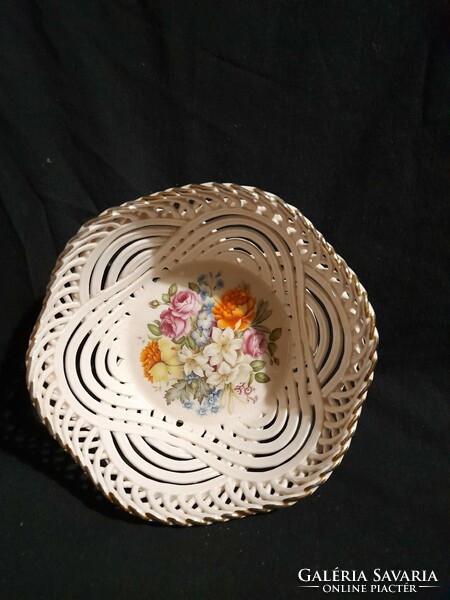 Virág mintás áttört kerámia/porcelán kosárka
