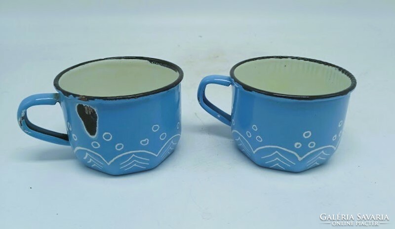 Retro enamel glasses in pairs, mugs, 2 in one, 6 x 8.5 cm