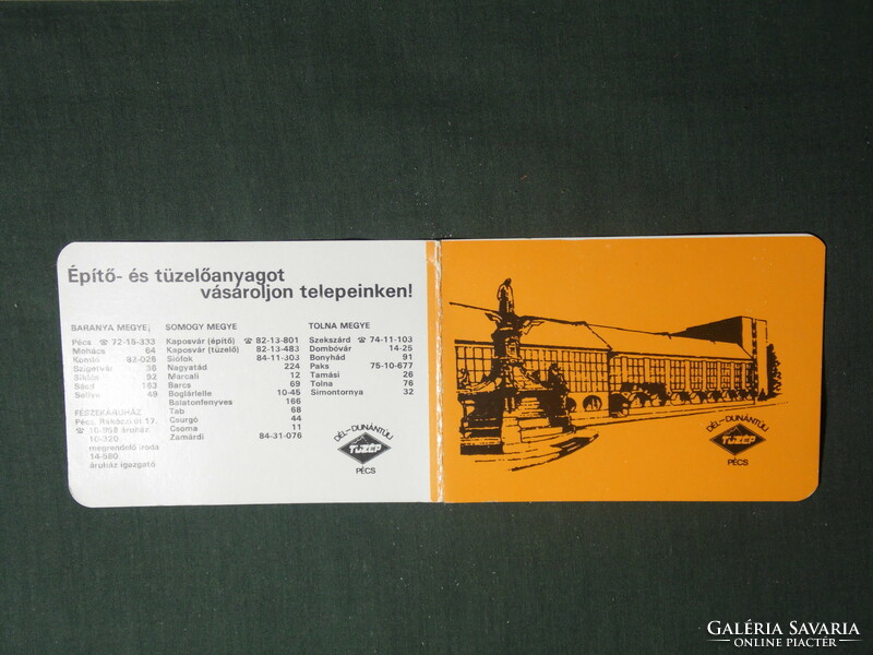 Card calendar, Tüzép building materials company from Transdanubia, Fészek store, Pécs, graphic artist, 1983, (3)