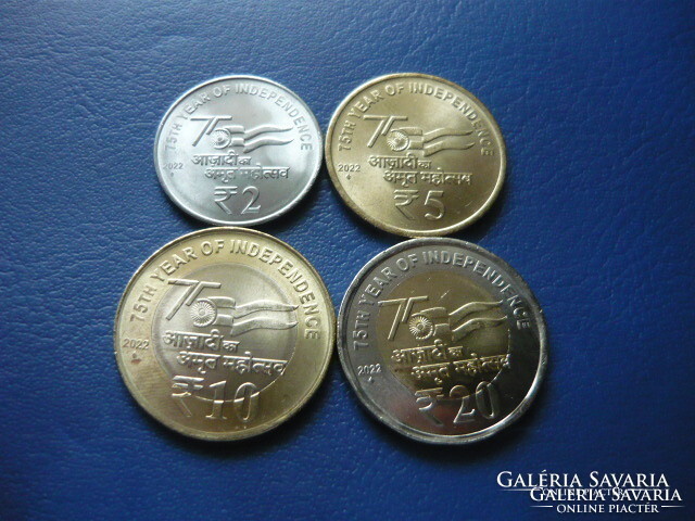 India 2 5 10 20 Rupees 2022 Independence 75th Anniversary! 4 Piece row 2 bimetals! Rare!