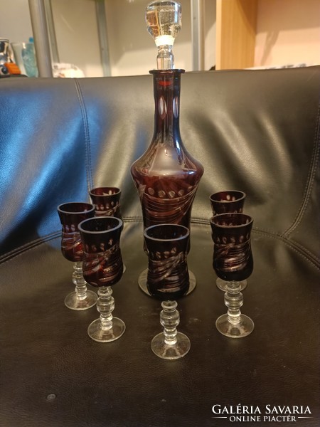 Burgundy polished glass liqueur set