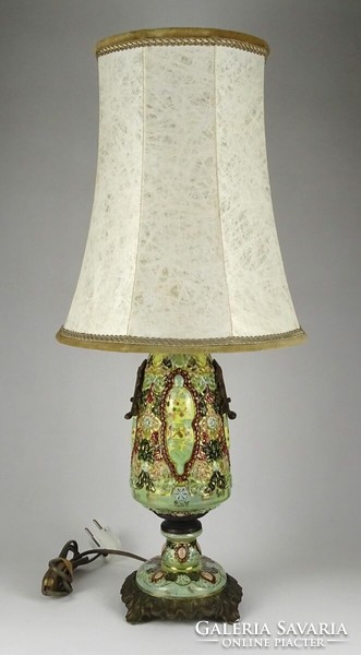 1M124 Antik réz talpas Fischer Emil majolika lámpa 67.5 cm