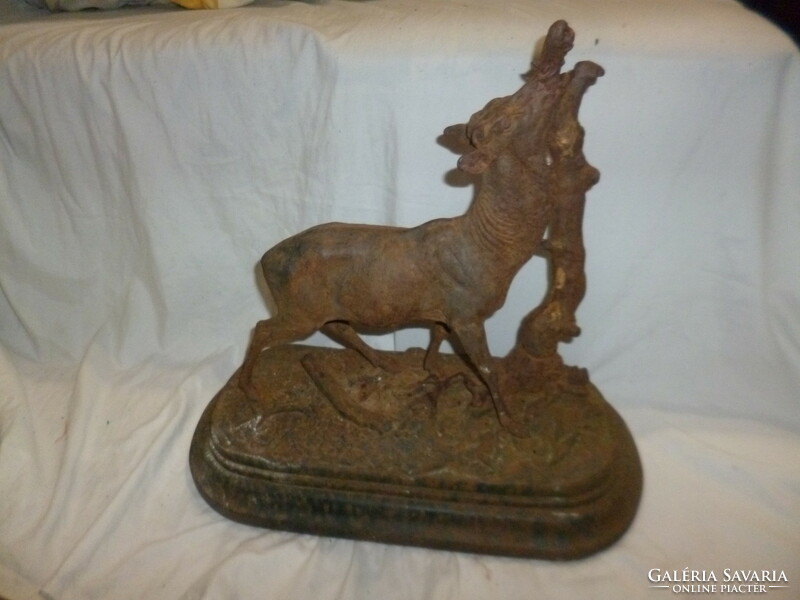 Antique large 10 kg cast iron deer statue