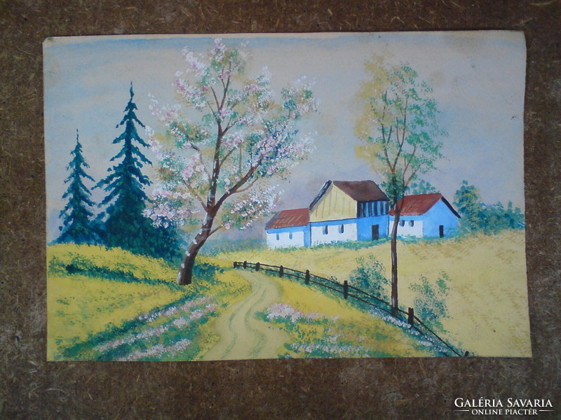 A very old, beautiful, atmospheric spring picture - a small watercolor painting