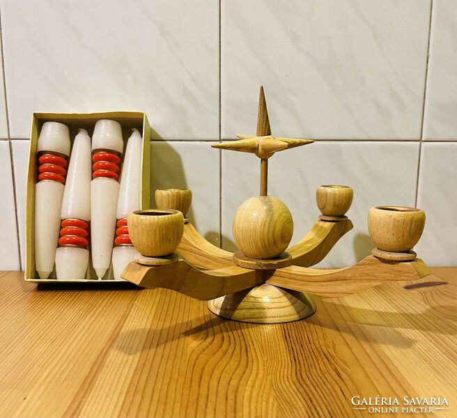Ndk retro wooden advent candle holder + candle