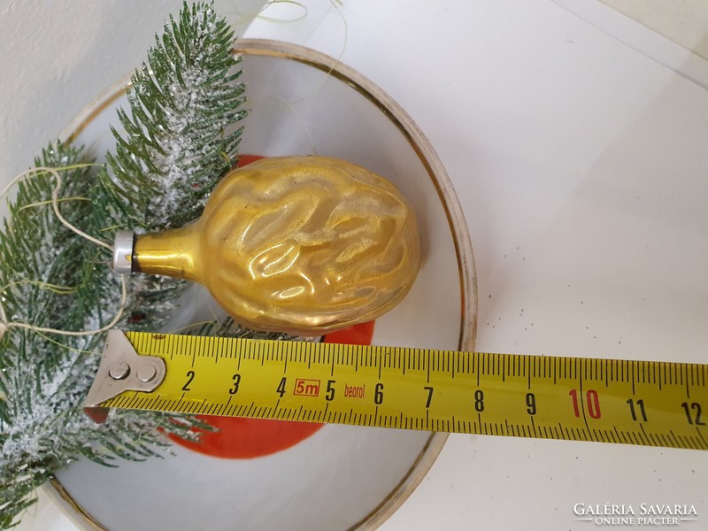 Large glass nut, old Christmas tree decoration 1 yellow nut