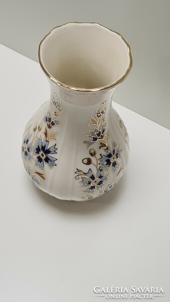 Zsolnay cornflower pattern vase with ruffled edges