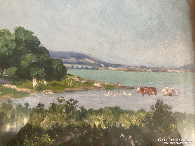 Edvi ílés with the sign / cows on the banks of the Balaton painting