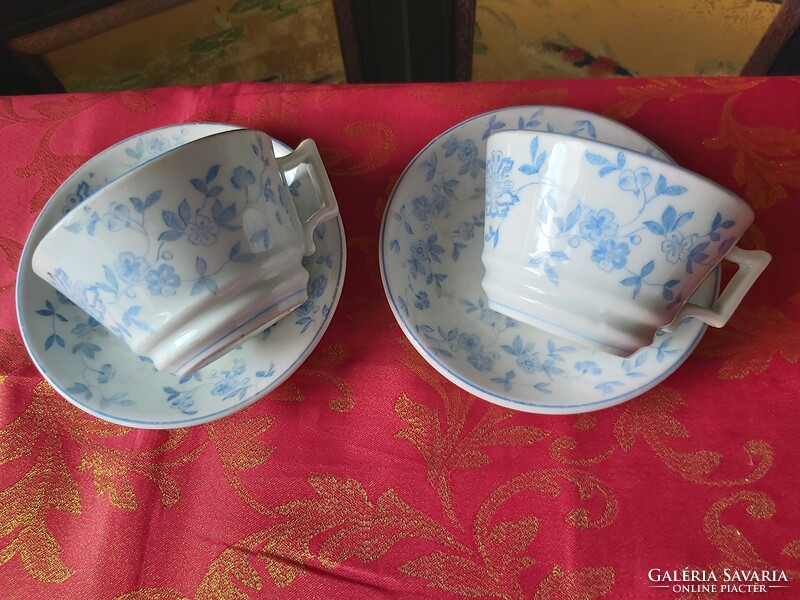 Art deco blue floral porcelain tea cups