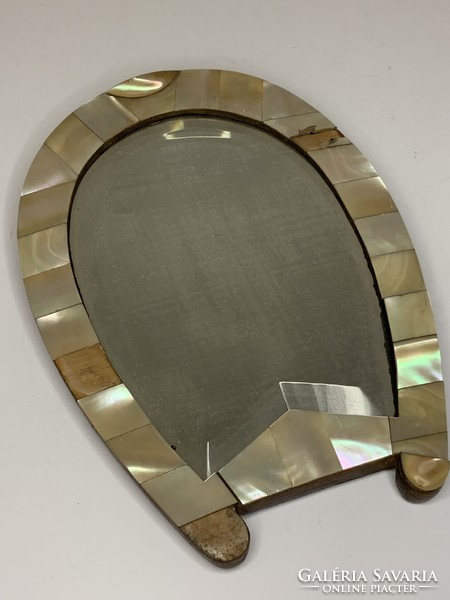 Horseshoe-shaped mother-of-pearl antique mirror
