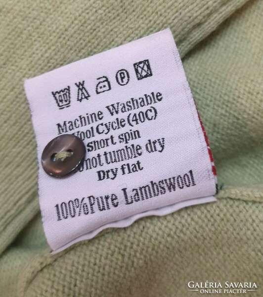 WoolOvers 40-42-es 100%gyapjú pisztácia zöld kardigán kagylógombokkal