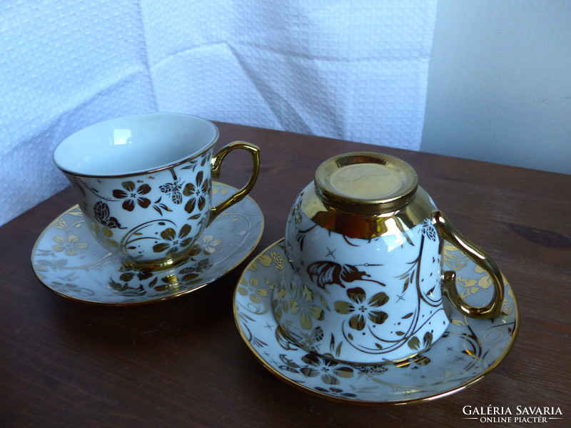 Richly gilded porcelain tea set 2 cups + 2 saucers