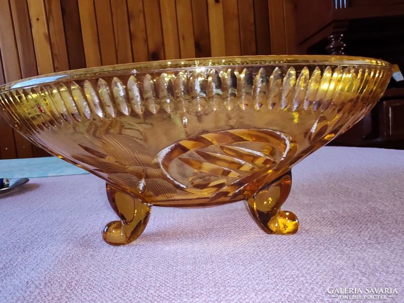 Glass table centerpiece, bowl, serving tray standing on legs