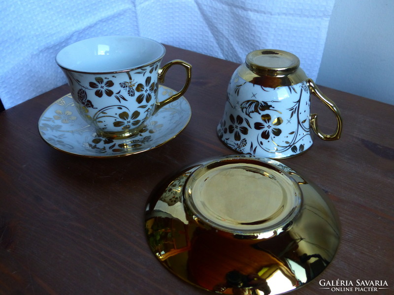 Dúsan aranyozott porcelán teás szett 2 csésze+2csészealj