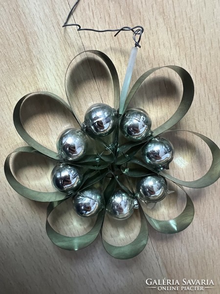 Old glass and foil green tapestry Christmas tree decoration
