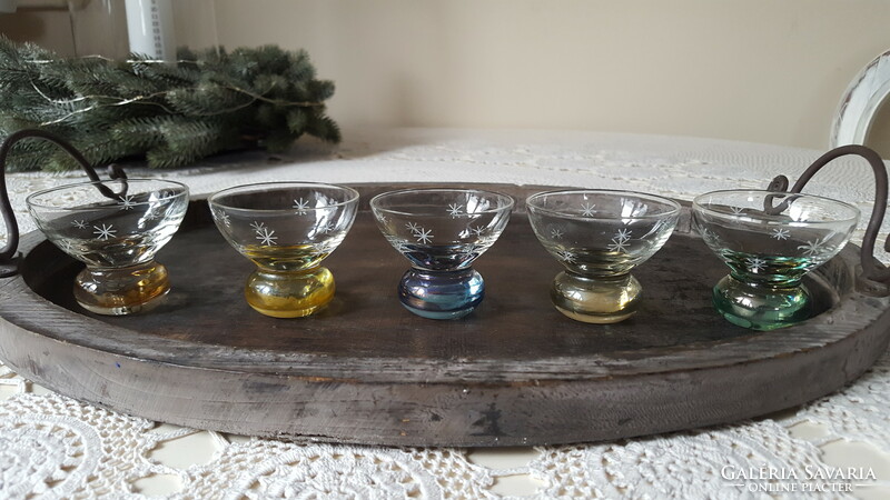 Set of 5 colored glass short drinks