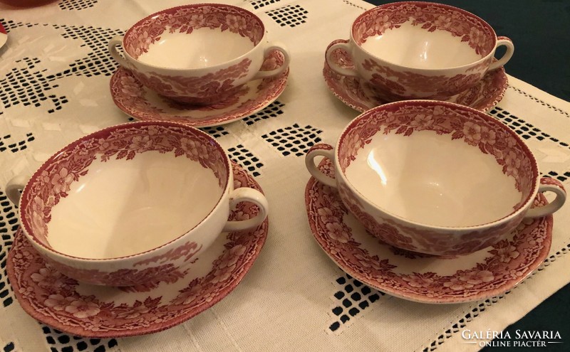 4 Pcs. English porcelain soup cup with saucer