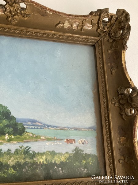 Edvi ílés with the sign / cows on the banks of the Balaton painting