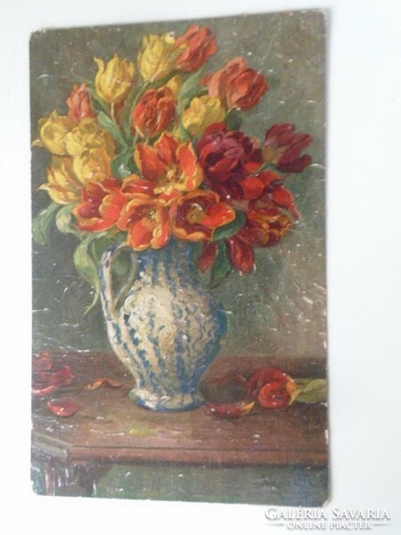 D199469 old postcard 1917 flowers embossed - paor rozika bajmok main street