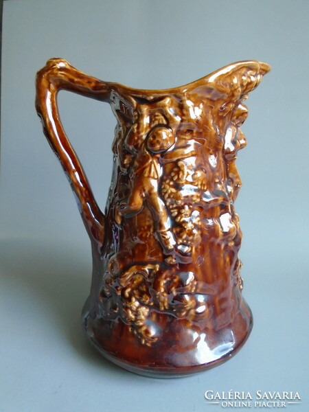 Sarreguemines glazed ceramic jug, wine jug. 1800-1899.