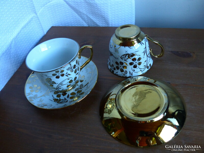 Richly gilded porcelain tea set 2 cups + 2 saucers