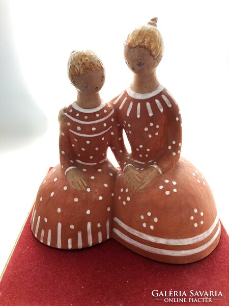 Anna Berkovits (1911-1986): mother with daughter, hand-painted glazed ceramic, marked, 21 cm high