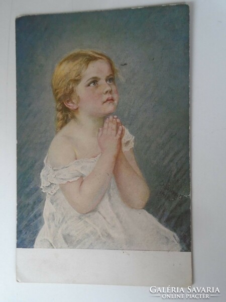 D199475 old postcard - little girl says a prayer - márton lautner hdp. Örm. 5.Honv.Gk.Löv. Zlj. Ungvar