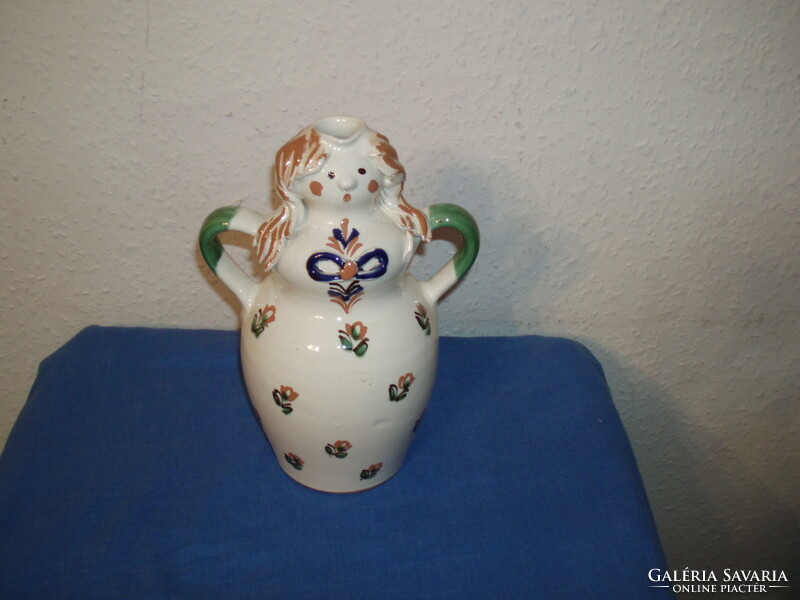 Rarer! Kovács manufactory signed ceramic jug depicting a female figure