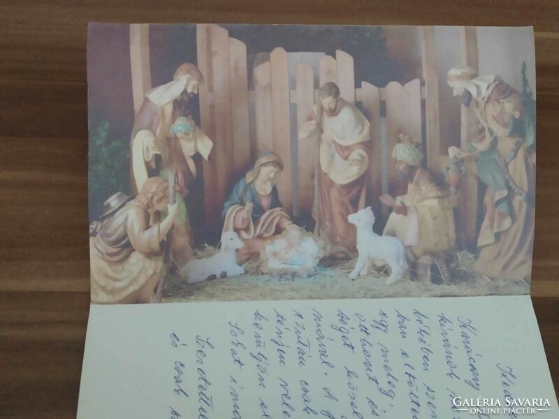Nagyméretű kinyitható karácsonyi képeslap, használt