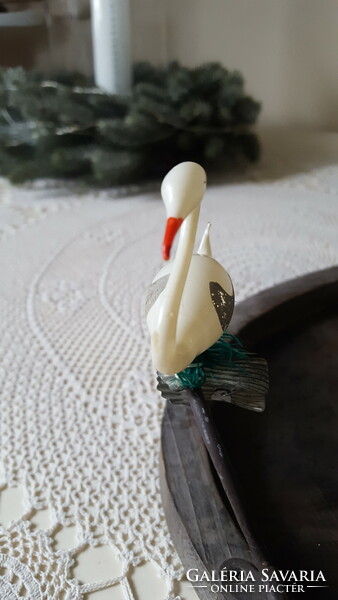 Old glass Christmas tree decoration, stork