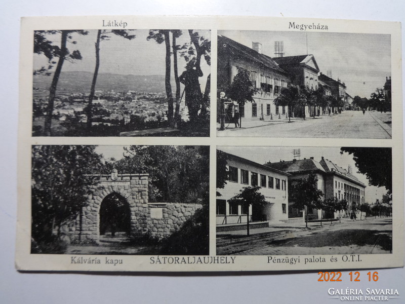 Old postcard: sátoraljaújhely - view, county hall, calvary gate, financial palace (1940)