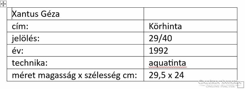 Xantus gauze, carousel, aquatint, 29.5 x 24 cm