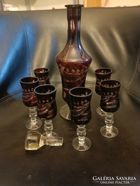 Burgundy polished glass liqueur set