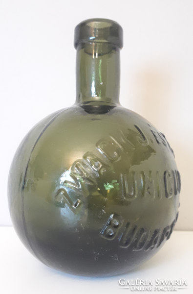 Antique flawless poison green unicum glass bottle zwack unicum 14 cm