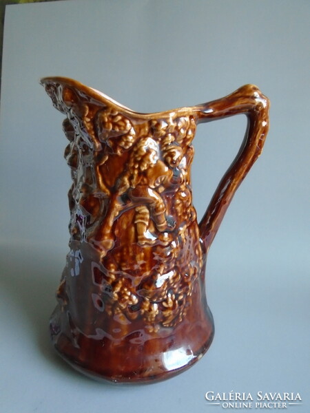 Sarreguemines glazed ceramic jug, wine jug. 1800-1899.