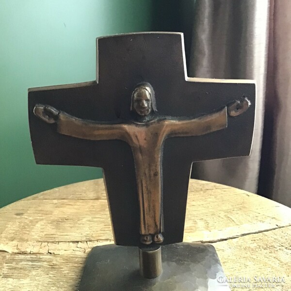 Old table bronze crucifix, marked.